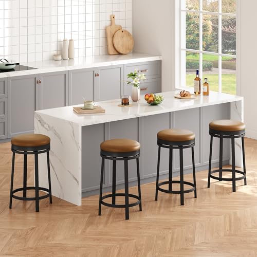 GAOMON brown 24 inch swivel bar stools, set of 4