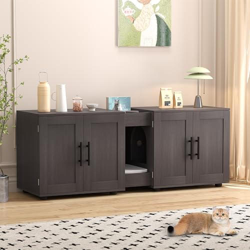 GAOMON walnut double-room cat litter box enclosure furniture