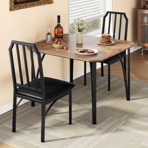 GAOMON 3-piece brown and black dining table set for 2 with upholstered chairs