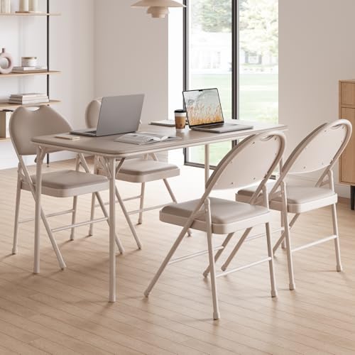 GAOMON beige 4-piece PU upholstered folding chair set